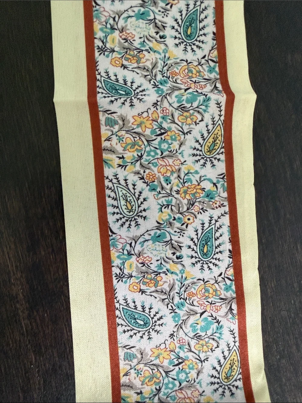 New Silk Like Twilly Scarf For Hair or Purse Intricate Floral Paisley Motif